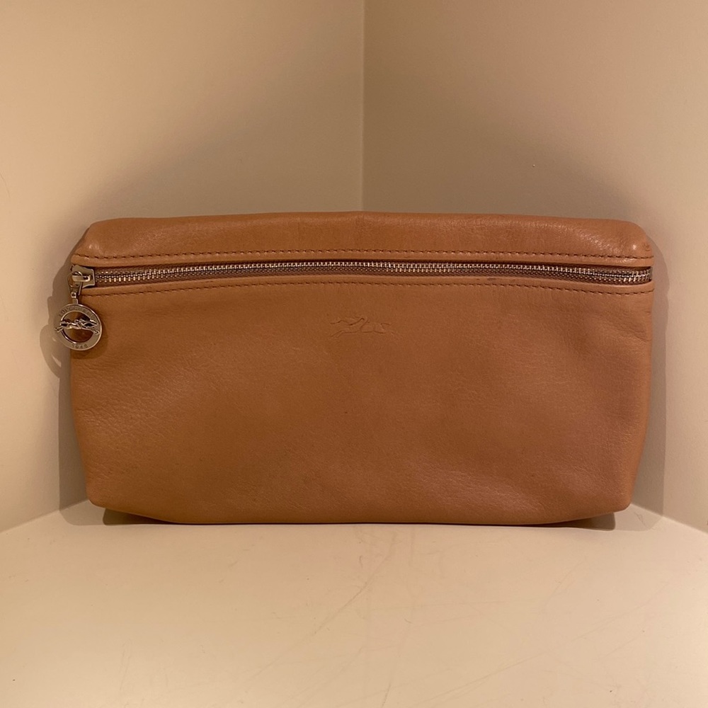 Longchamp tan leather clutch